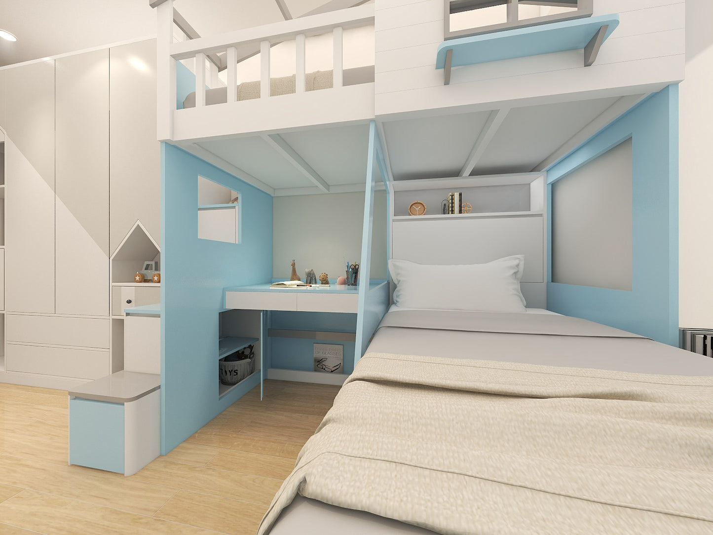 屋仔高床 + 車仔低床組合/House Bed + Car Bed Set_4 (Make A Home 造居|訂造傢俬)
