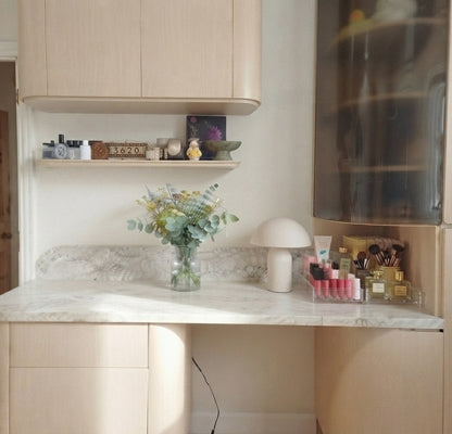 Rounded Style Vanity Set with Smoked-Glass Door