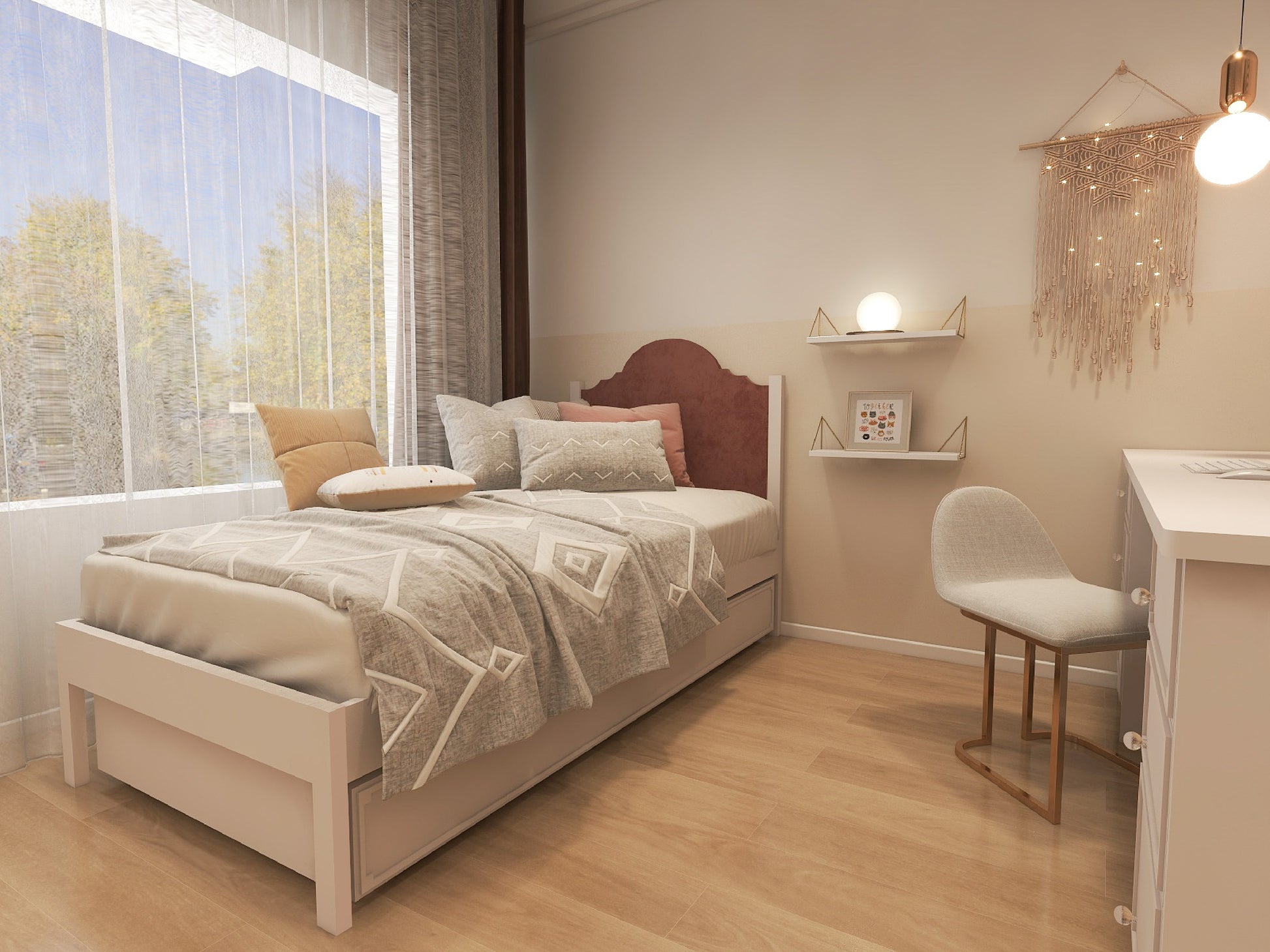 Chinoiserie 系列 - 女生房_子母床  Chinoiserie Series - Teen Girl Bedroom_Bed with Trundle (Make A Home 造居｜訂造傢俬)