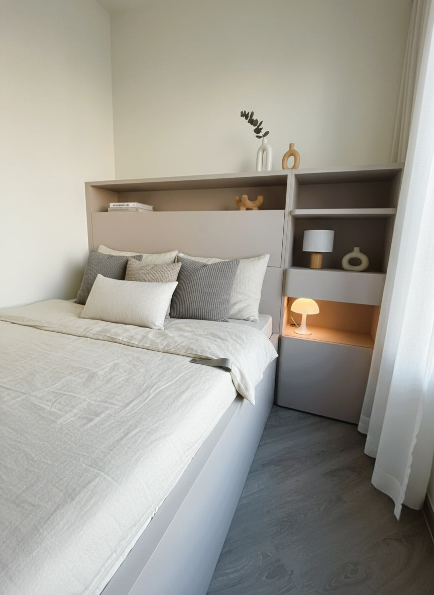 Hydraulic bed storage unit with corner wardrobe (Made-to-order only)