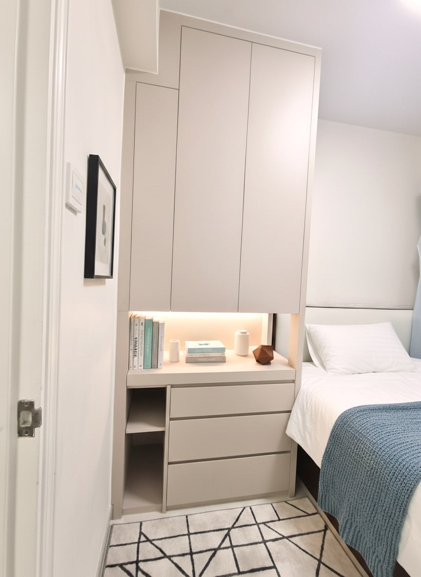Bedside Wardrobe With Retractable Desk (Made-to-order only)