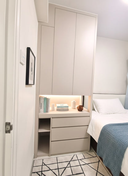 Bedside Wardrobe With Retractable Desk (Made-to-order only)