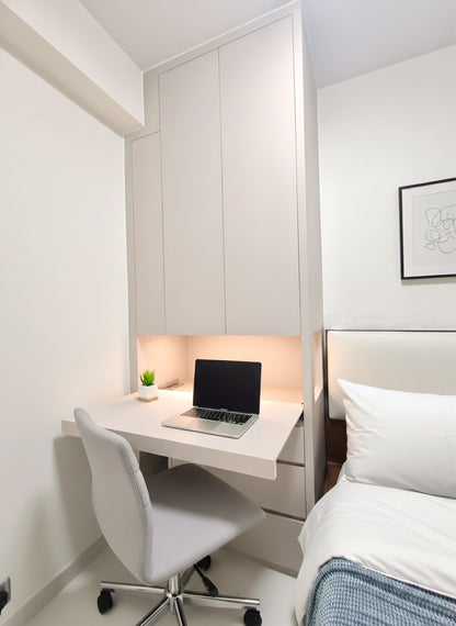 Bedside Wardrobe With Retractable Desk (Made-to-order only)