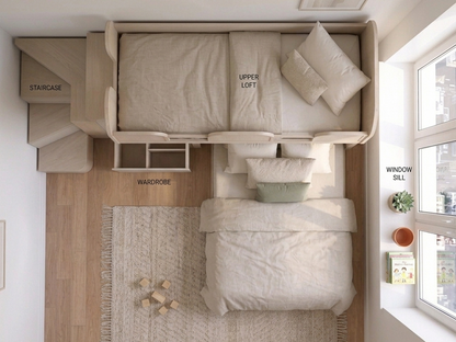 Smart Use Of Space - L shaped Bunk Bed Set-Lower Double Bed (Made-to-order only)