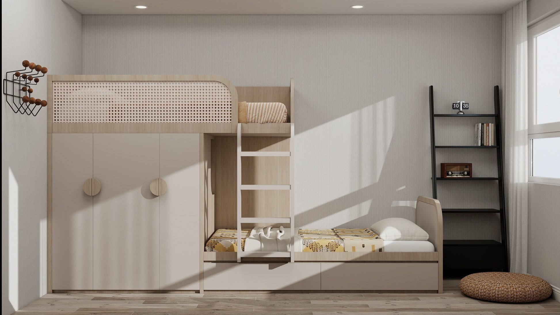Offset Bunk Bed With Pull-out Wardrobe_1