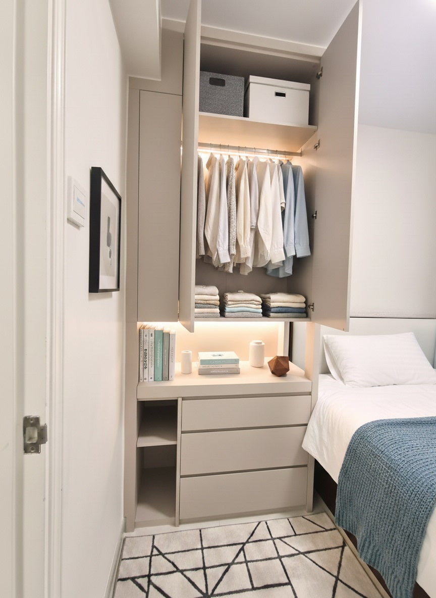 Bedside Wardrobe With Retractable Desk (Made-to-order only)